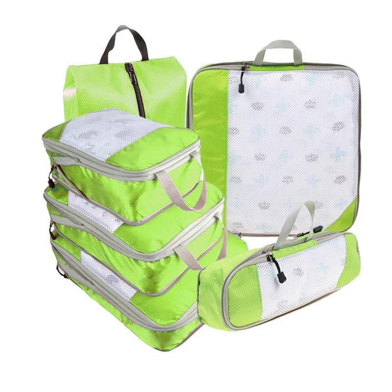 6PCS Travel Compression Packing Cube Set with Shoe Bag | Luggage Organizer
