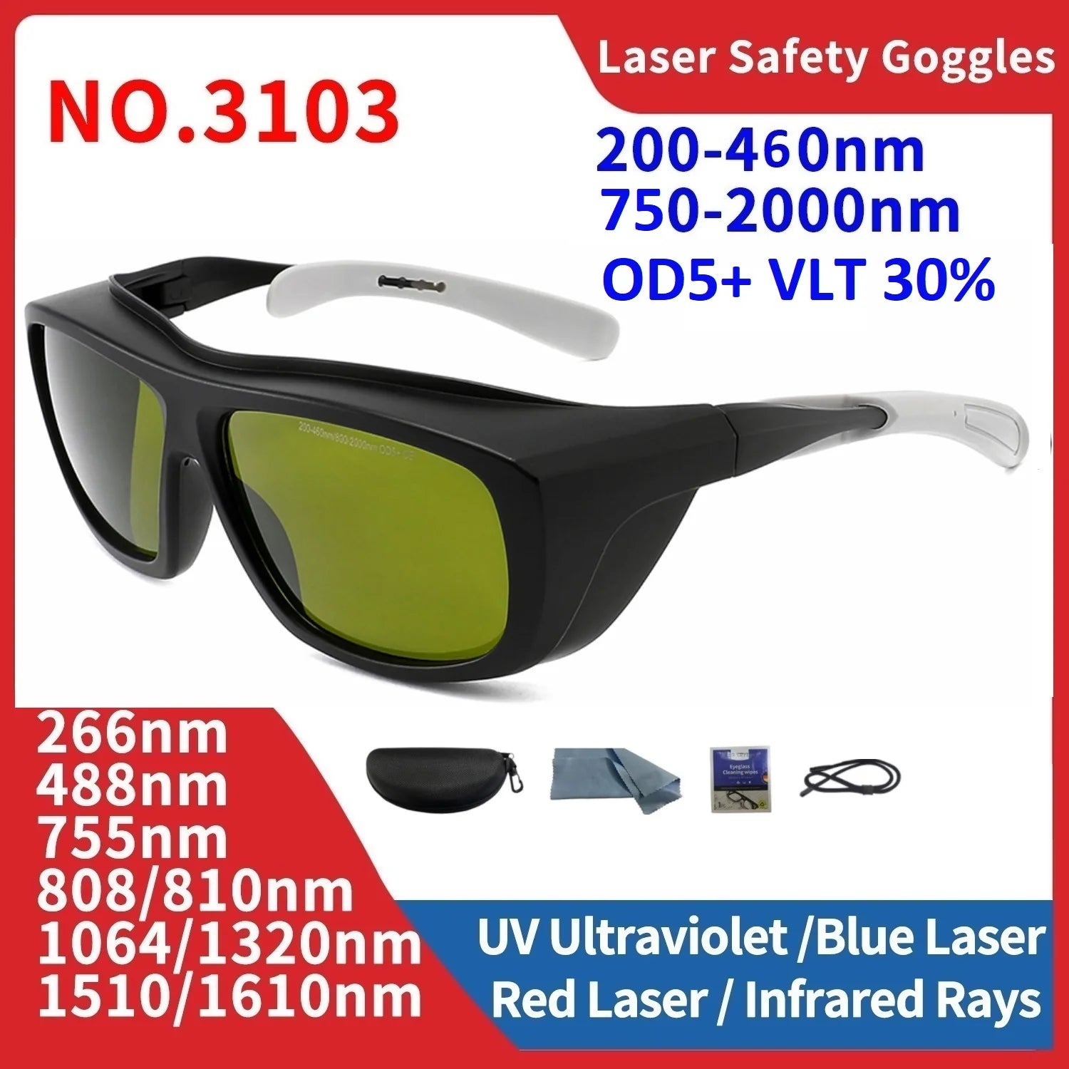 Laser Safety Glasses - UV, IR, IPL, FPV Eye Protection 1064nm, 532nm