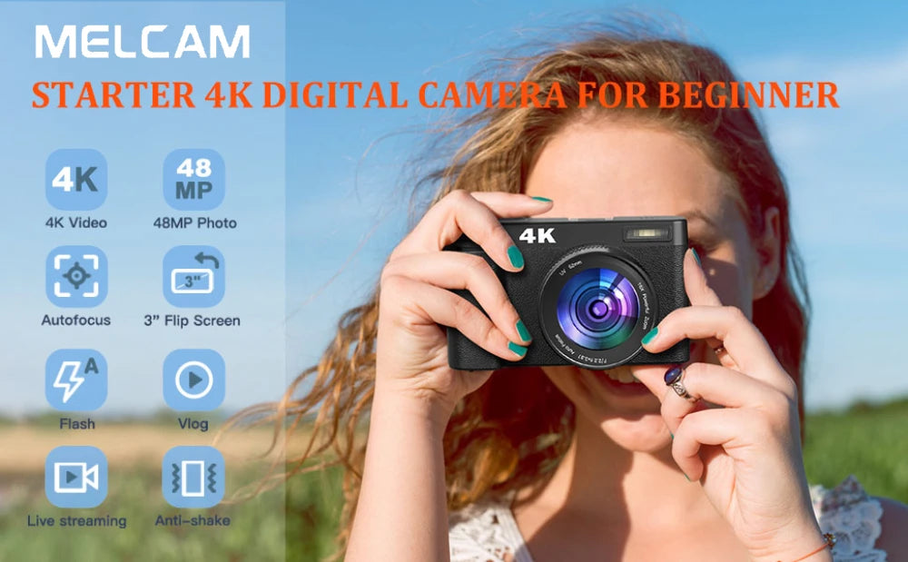 Vabena 4K 48MP Vlogging Camera | Flip Screen & Flash for YouTube & TikTok