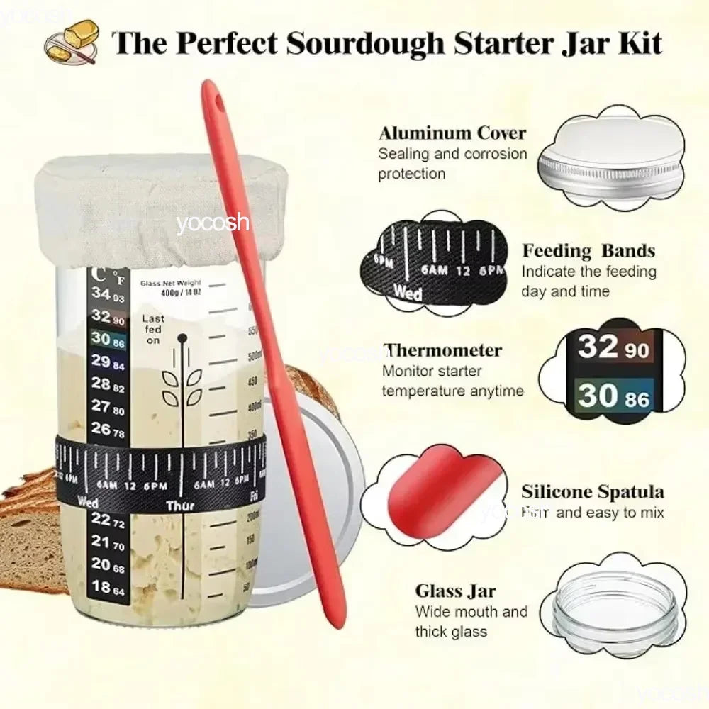 Professional Sourdough Baking Tools Set - Starter Jar, Mat & Knife