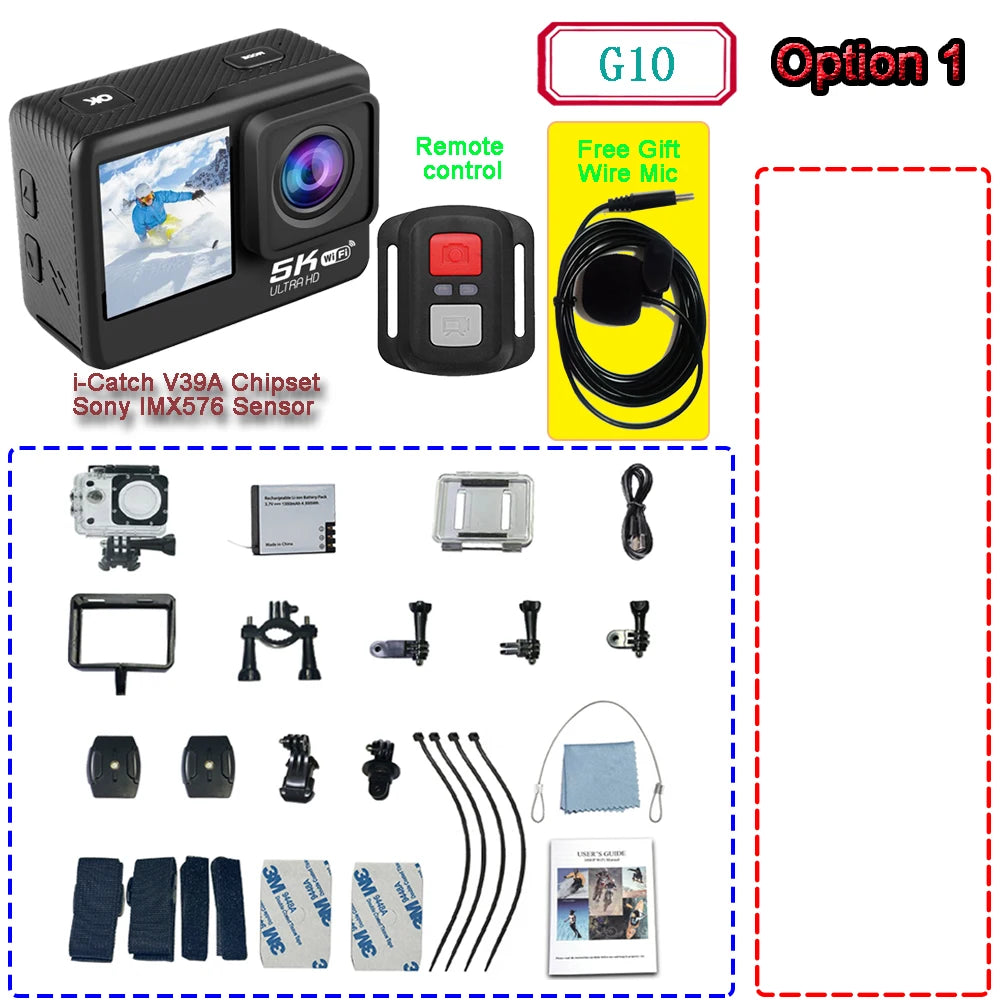 Sony IMX576 5K 4K 60FPS Waterproof 48MP Wi-Fi Action Camera for Adventure
