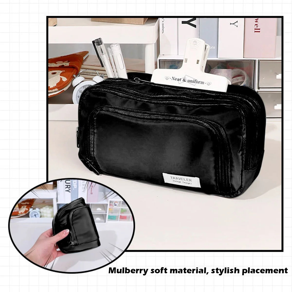 Cute Multi-Layer Pencil Case Pouch - Large Capacity Stationery Bag