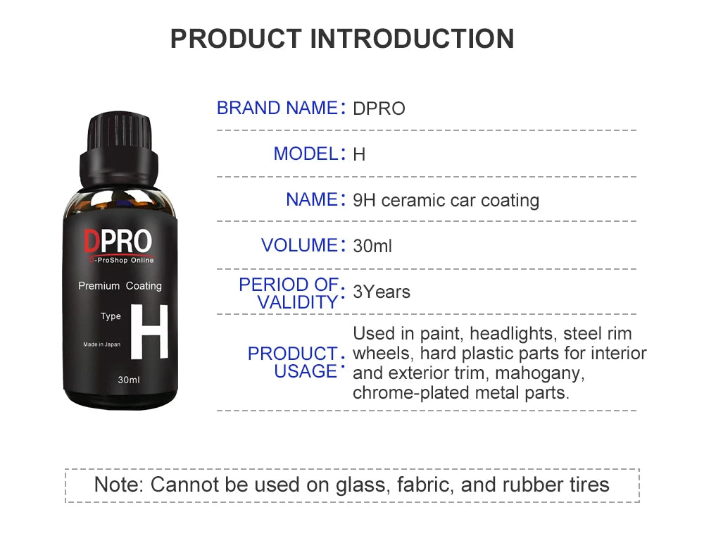 Dpro 9H Ceramic Car Coating Kit - Liquid Glass Nano Paint Protection