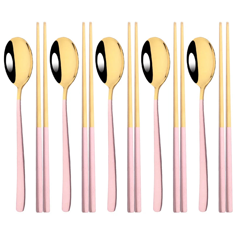 304 Stainless Steel Korean Cutlery Set | 10-Piece Chopsticks & Spoons