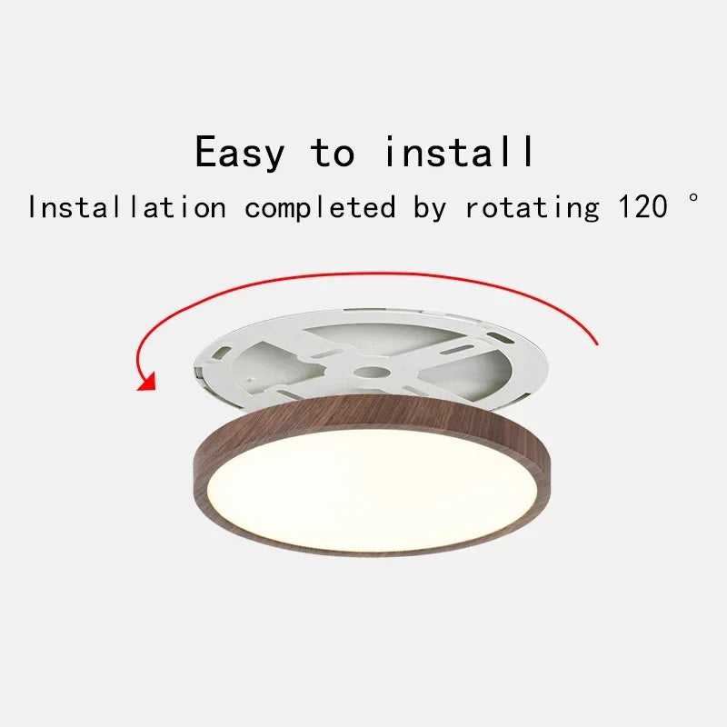 Modern Circular LED Ceiling Light - Ultrathin Wood Grain Walnut Decorative