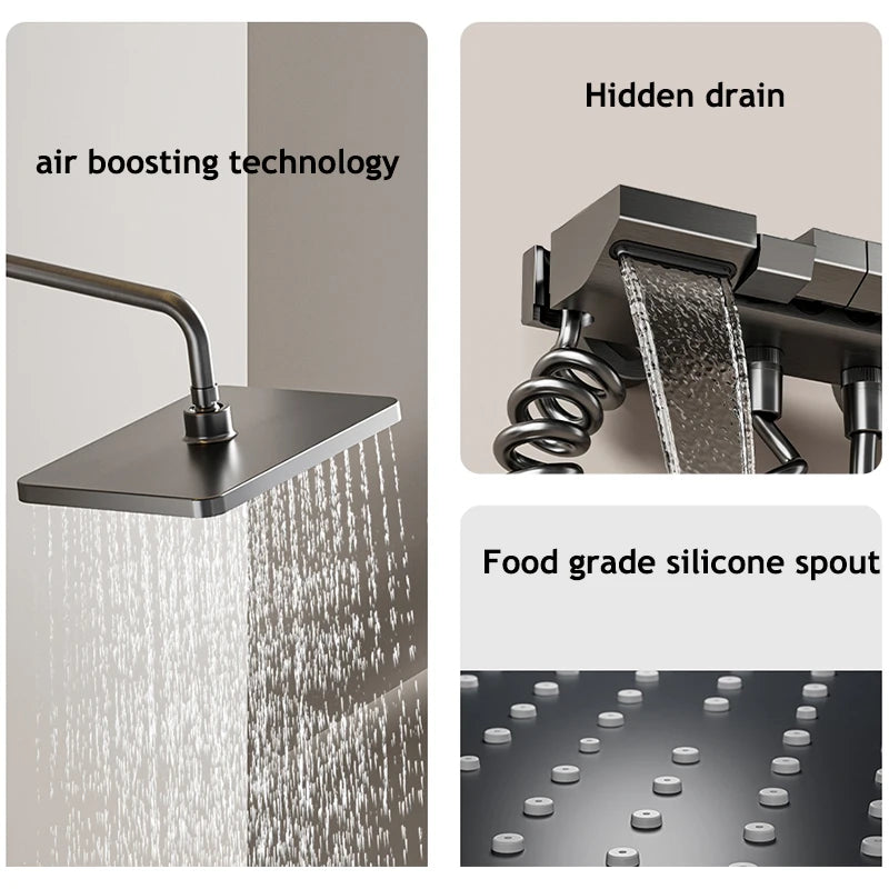 Vabena Grey Piano Button Digital Display Rain Shower System with Ambient Light