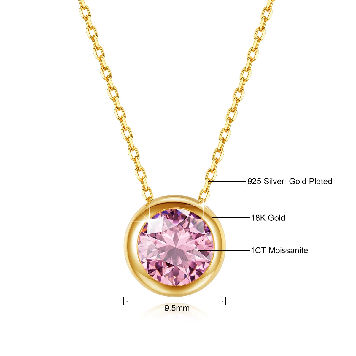 18k Gold Pink Moissanite & Diamond Pendant Necklace