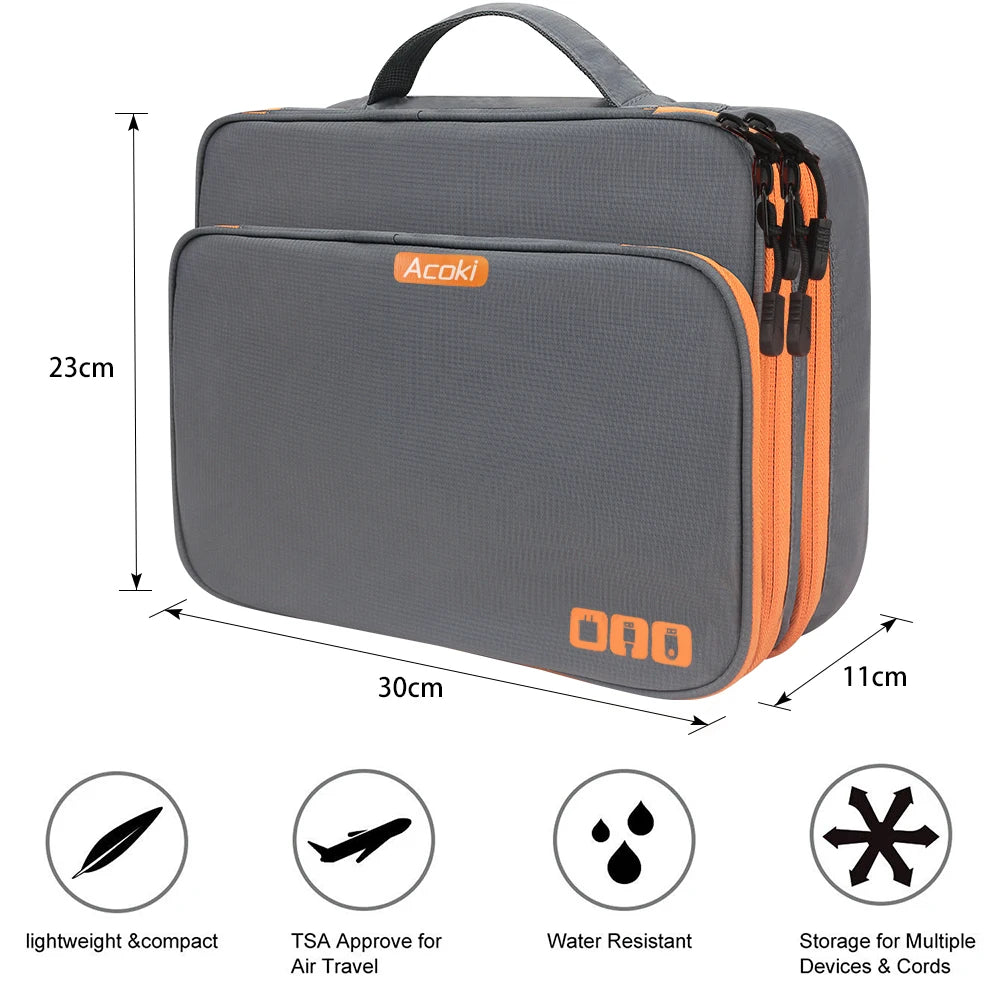Travel Electronics Organizer Bag | Multi-Layer Cable & Charger Case for iPad
