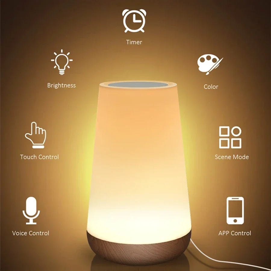 TUYA WiFi Smart LED Touch Bedside Lamp - Dimmable Night Light with USB, Alexa, Google Home
