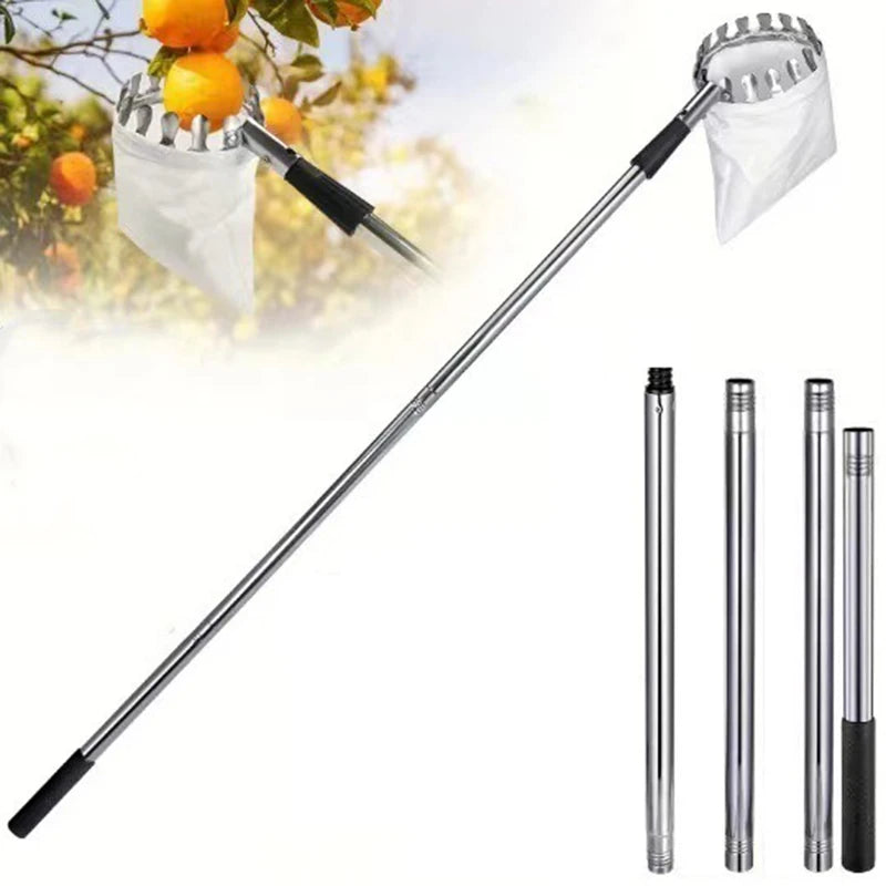 Vabena Stainless Steel Telescopic Fruit Picker Rod - 1.6-4M High Tree Orchard Tool