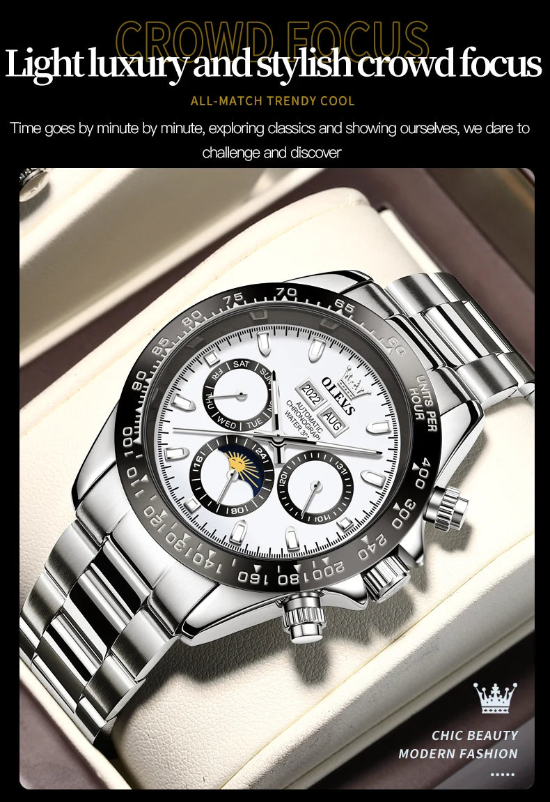 OLEVS 6654 Luxury Automatic Mechanical Chronograph Men's Watch Waterproof Luminous