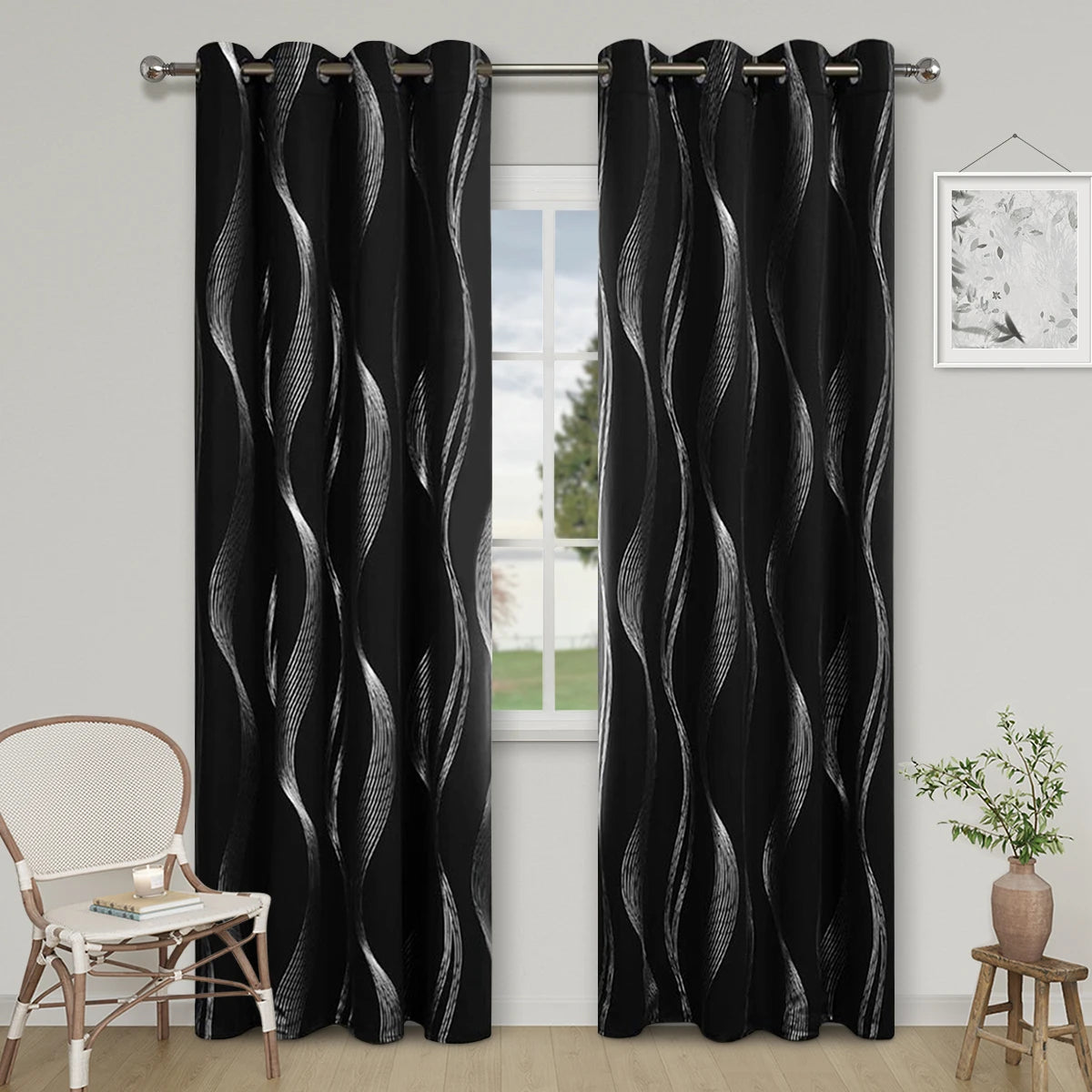 High Precision Silver Embossed Wave Blackout Curtain - Light & Heat Control