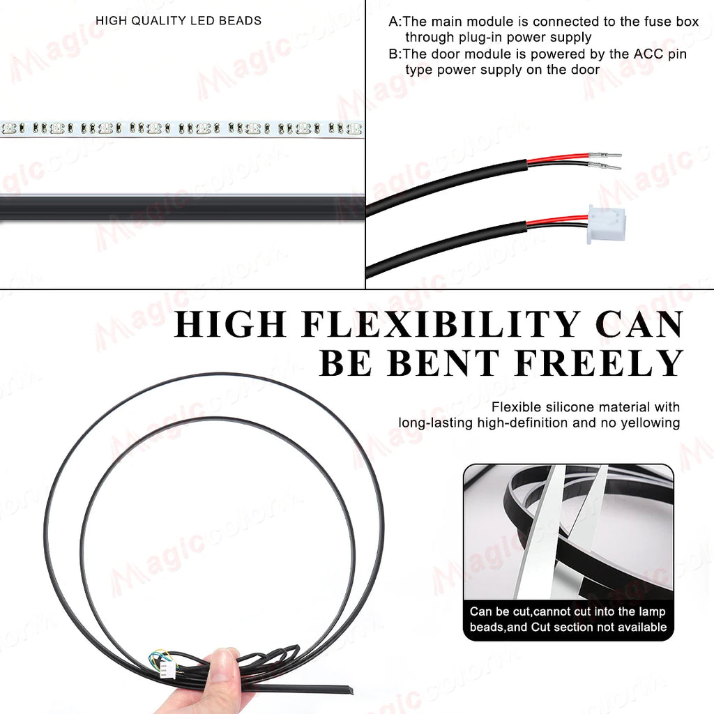 18-in-1 LED Car Ambient Lights Kit - 64 Color RGB Symphony Streamer Interior Bluetooth Strips