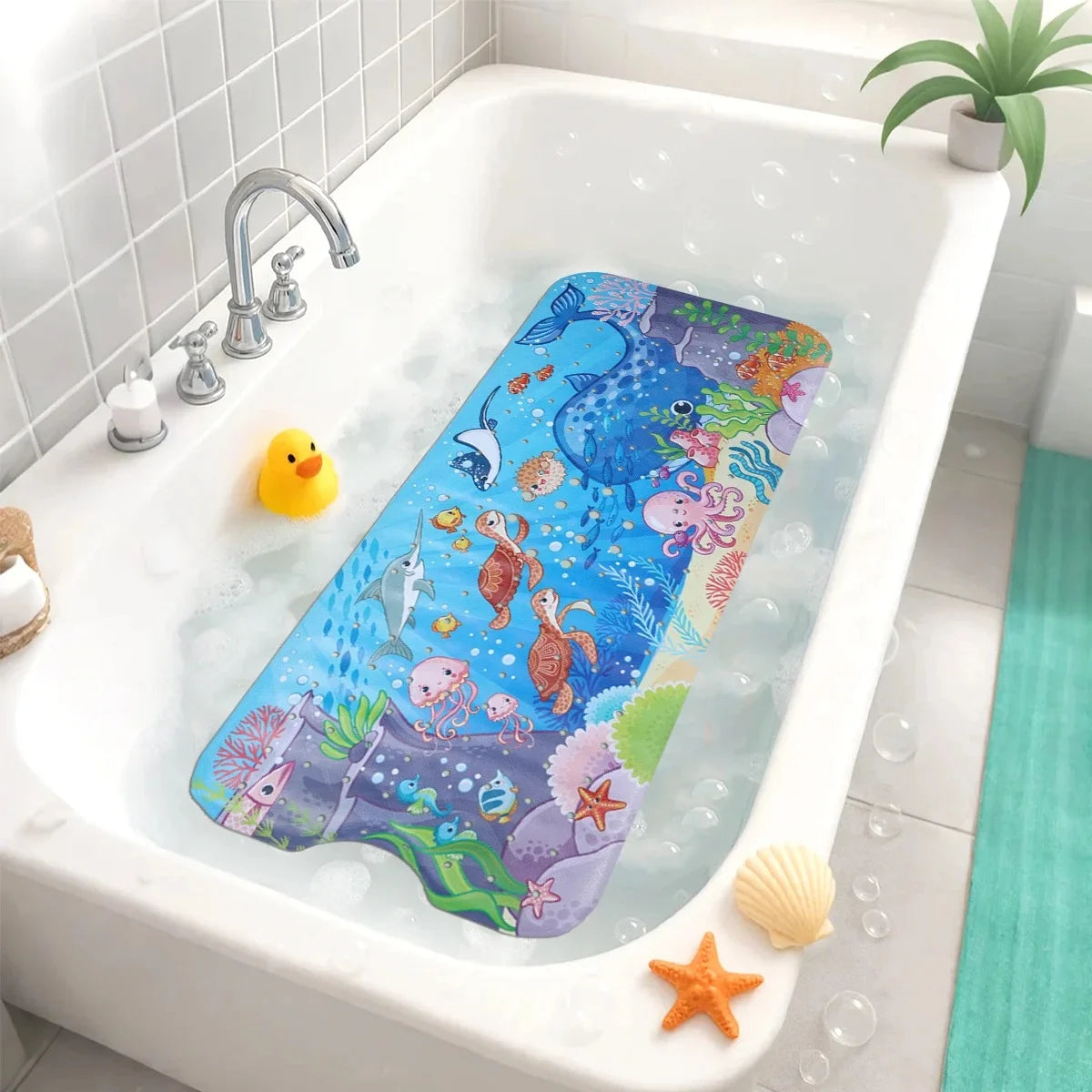 Cartoon Extra Long Bathtub Mat - Non-Slip Shower Mat 40x100cm with Suction Cups & Drain Holes