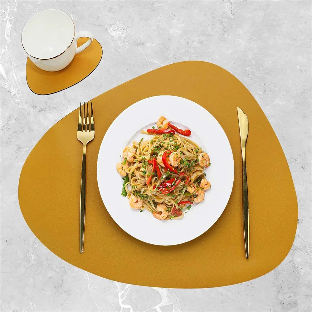 Modern Irregular PU Leather Placemats - Waterproof & Reversible Dining Table Mats