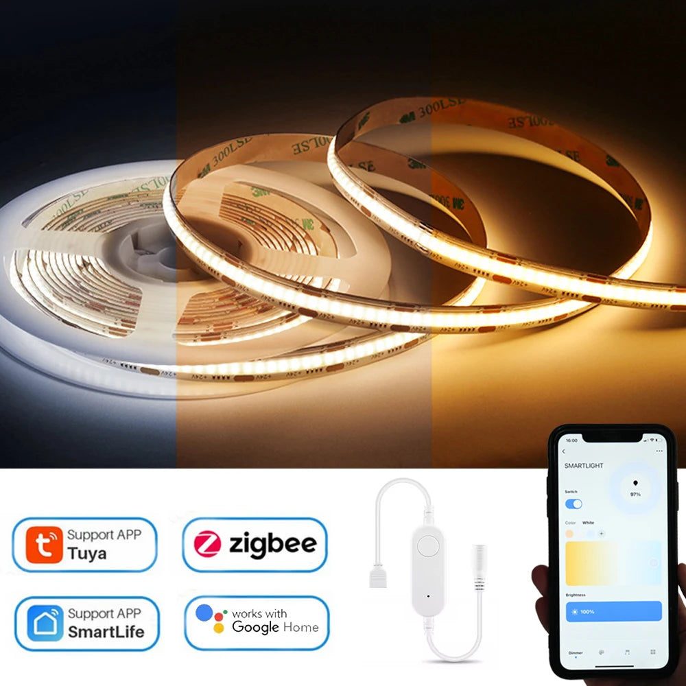CENFAYA Tuya Zigbee COB CCT Smart LED Strip 2m | Dimmable Accent Lighting