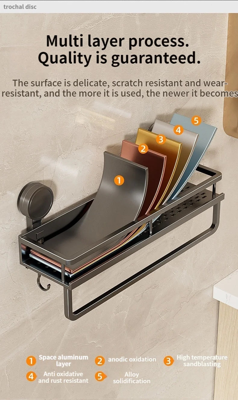 Wall Mounted No-Drill Bathroom Storage & Towel Rack | Versatile Organizer