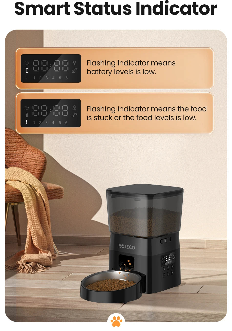 ROJECO Automatic Pet Feeder - Button Version Auto Cat & Dog Food Dispenser