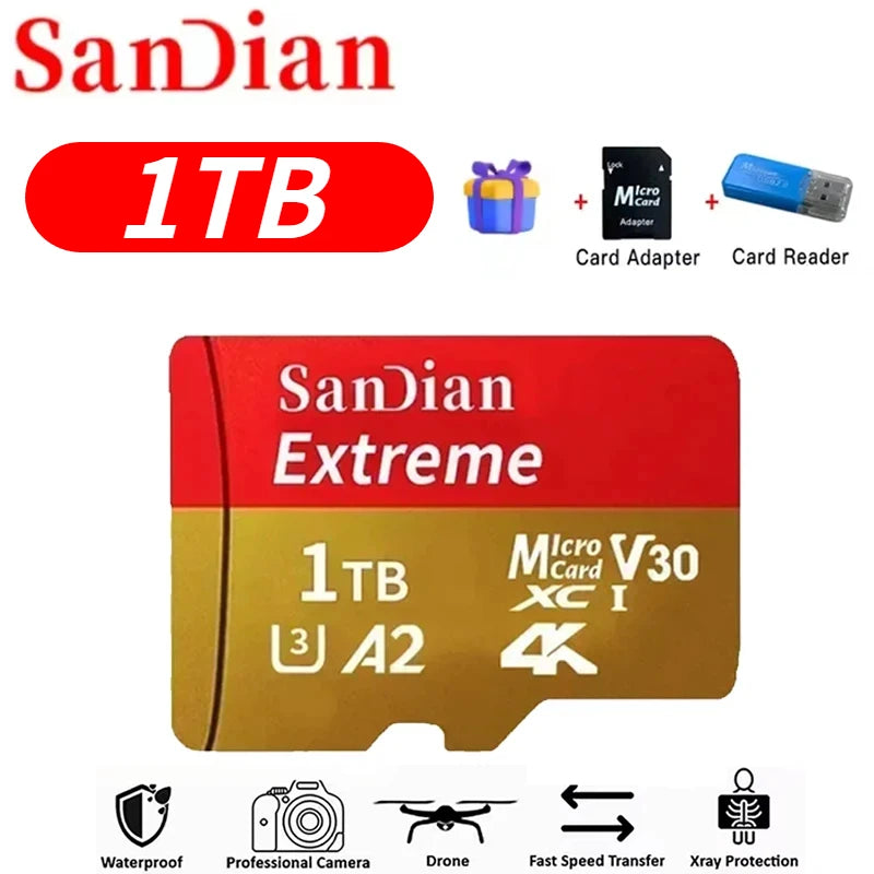 Original Micro TF Card V30 Class10 - 128GB, 256GB, 512GB Flash Memory for Surveillance, PC & Mac