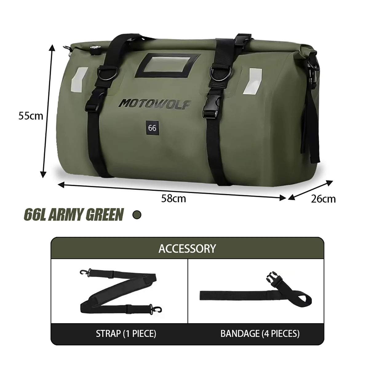 Waterproof Motorcycle Tail Bag | Dry Roll Luggage | 20L, 40L, 66L