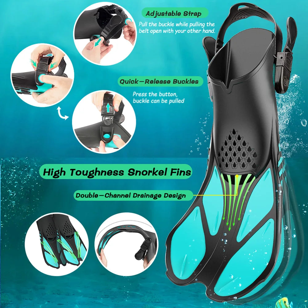 Snorkel Fins Adjustable Open Heel Travel Size Silicone Flippers