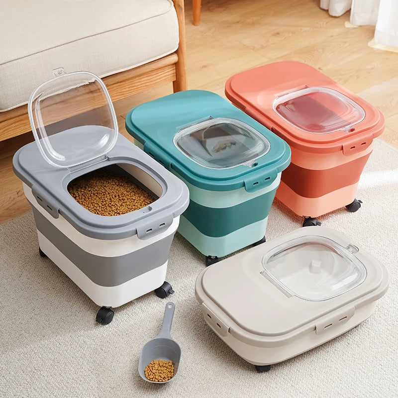 Airtight Collapsible Pet Food Storage Container - 13/33LB Dry Dog Cat Food Box