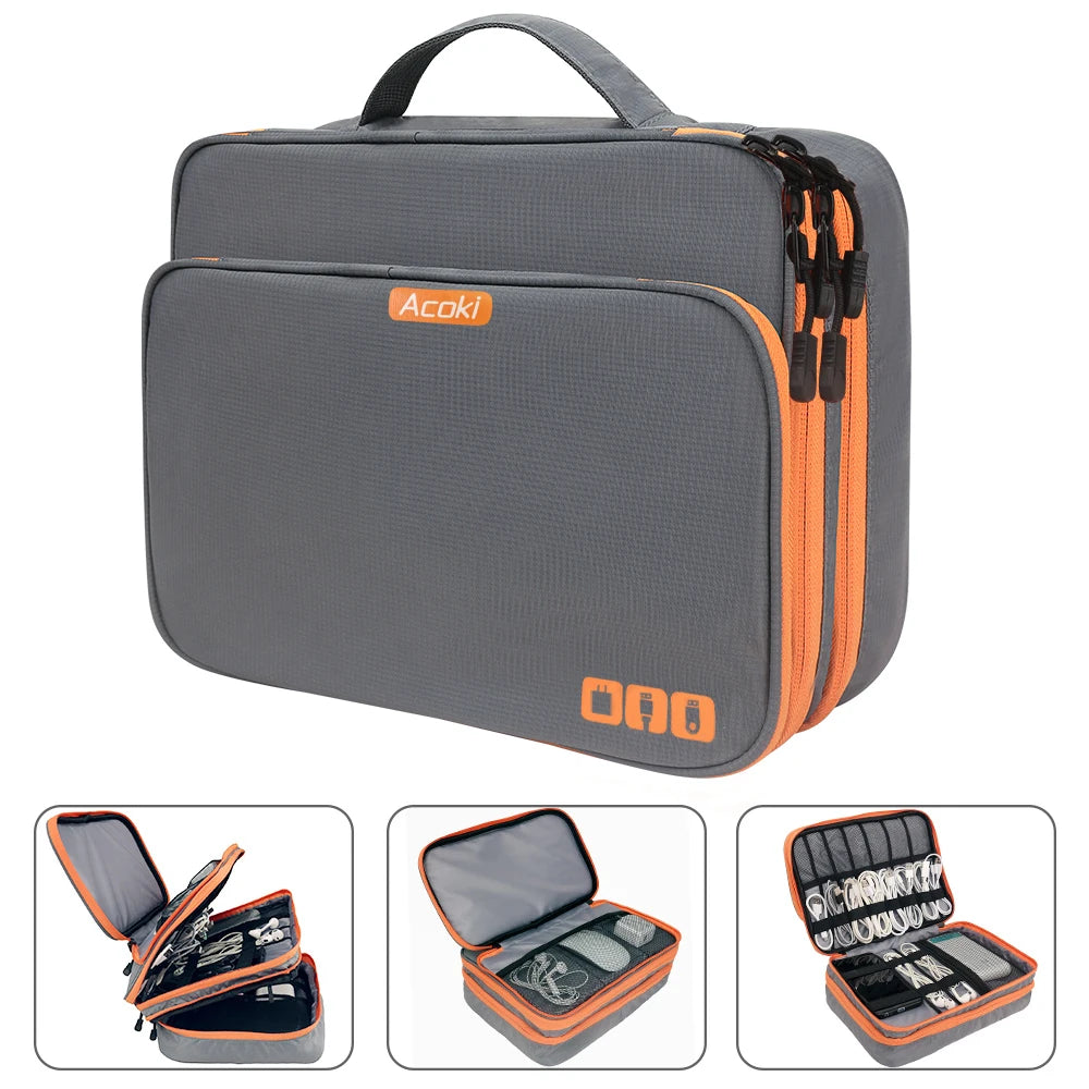 Travel Electronics Organizer Bag | Multi-Layer Cable & Charger Case for iPad