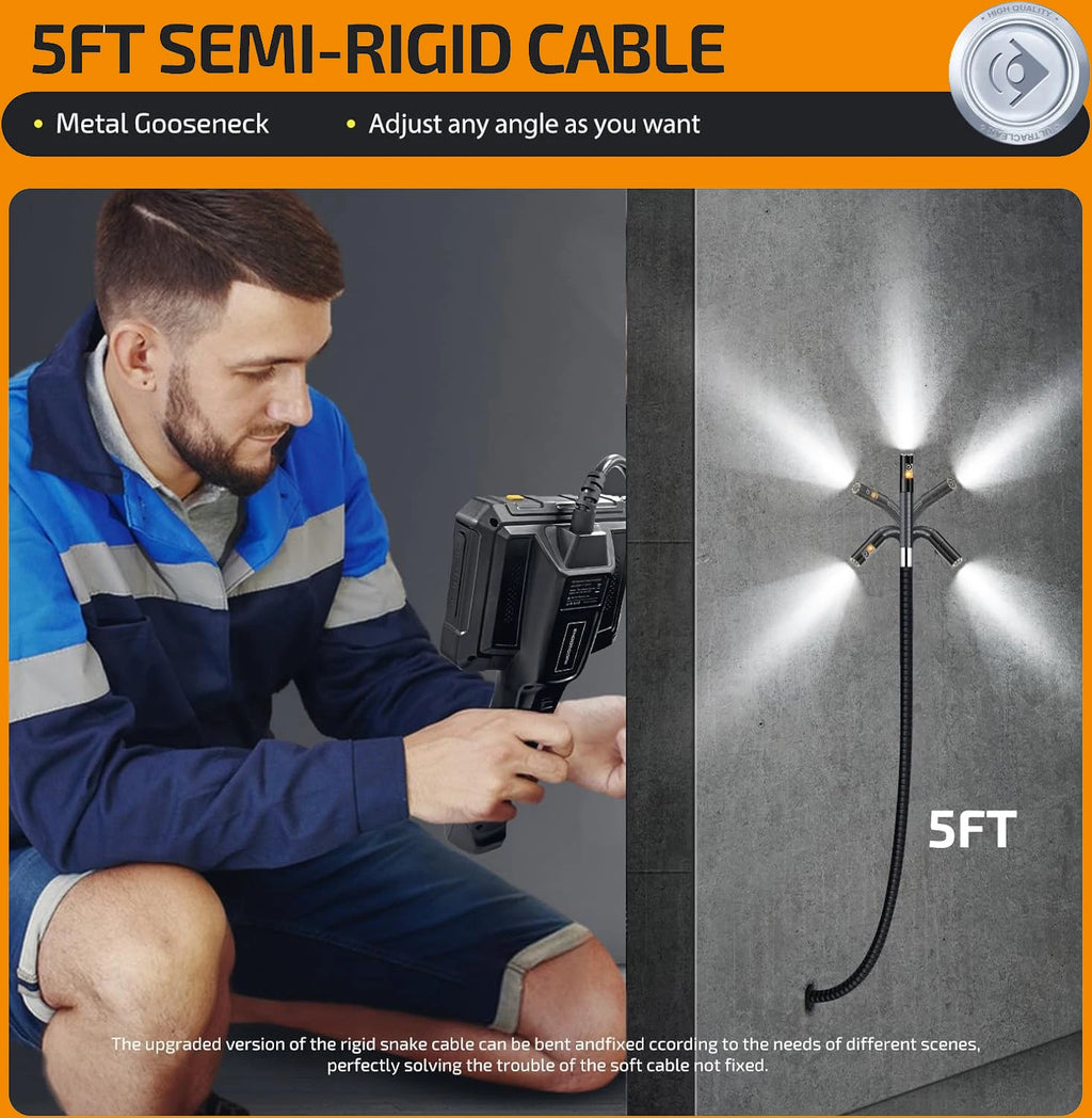 Vabena 360° Rotating Dual-Lens Endoscope - 3.9MM Industrial Inspection Camera with 5-inch IPS Display