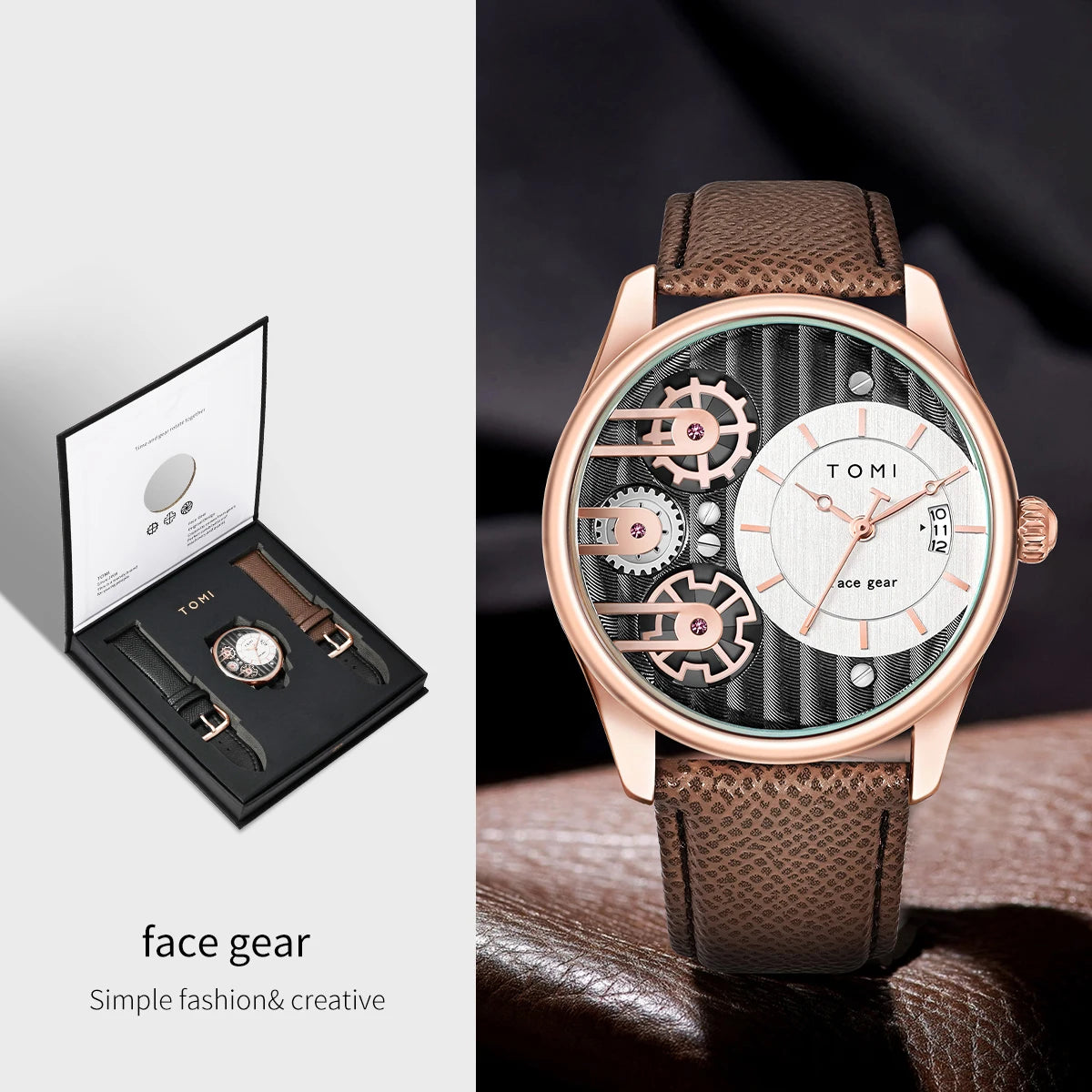 TOMI Men's Luxury Quartz Watch Gift Set - Detachable Strap