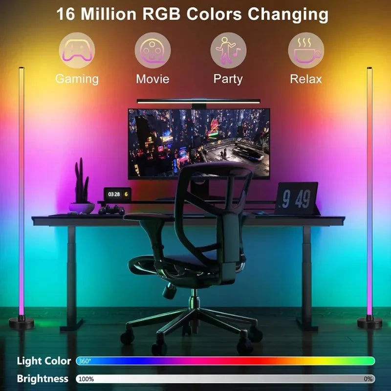 Smart RGB LED Corner Floor Lamp | App & Remote Control | Music Sync Gaming Light
