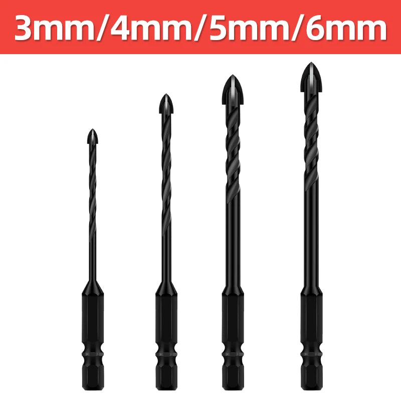 TOOLEYE Multifunction Cross Hex Drill Bit Set - Concrete, Tile, Glass, Metal
