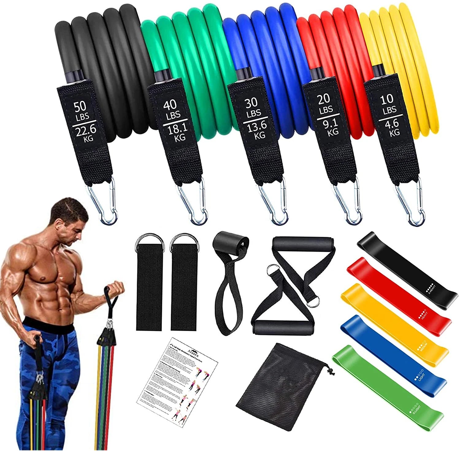 Workout Bar & Resistance Bands Set - Home Gym & Pilates