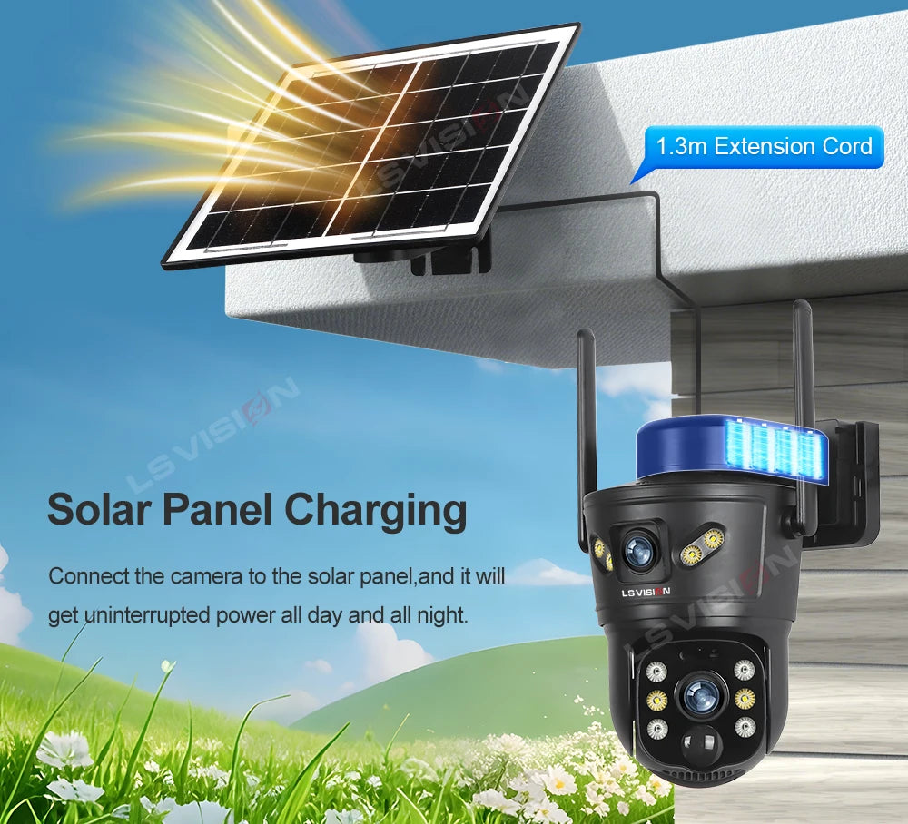 LS VISION 4G/WiFi Outdoor Solar Camera 8MP Dual Lens PIR SIM Night Vision Waterproof CCTV