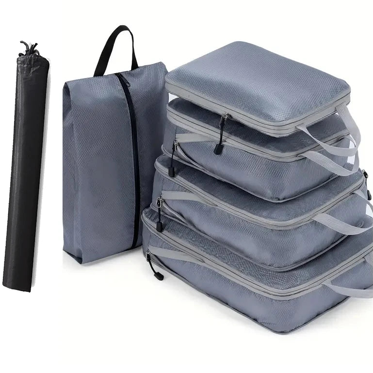6PCS Travel Compression Packing Cube Set with Shoe Bag | Luggage Organizer