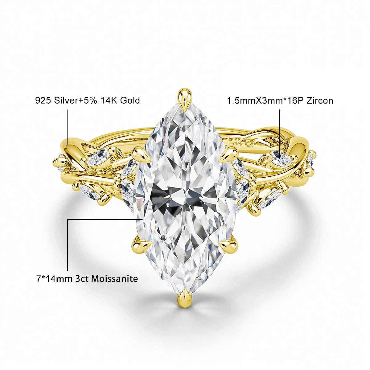 Vabena 14K Gold Filled 3CT Marquise Moissanite Engagement Ring