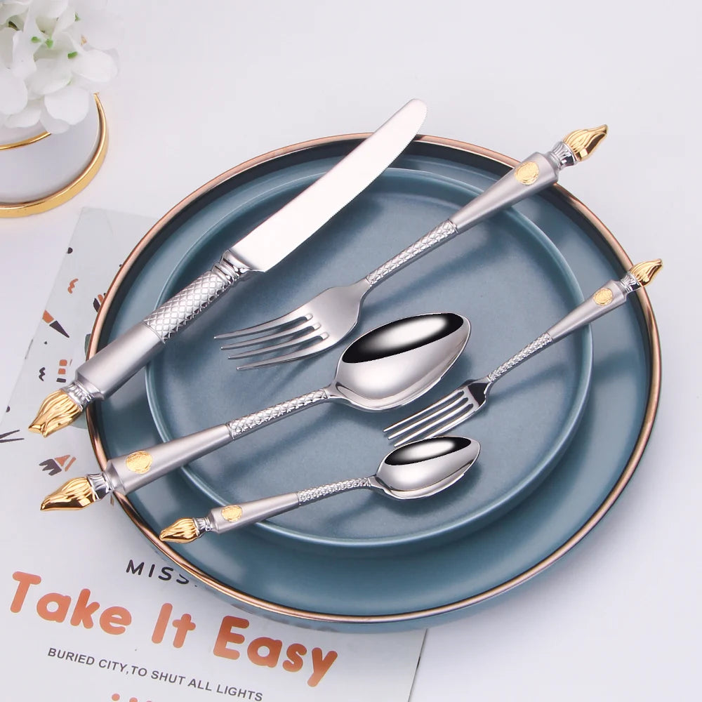 Luxury Vintage Stainless Steel Cutlery Set - Elegant Dining