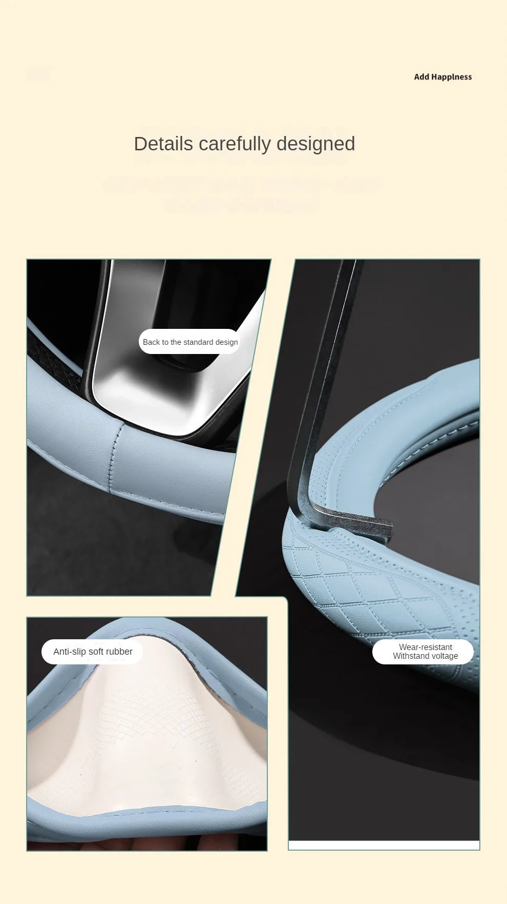 Embossed PU Leather Patchwork Steering Wheel Cover - Non-Slip & Breathable (15 inch/38cm)