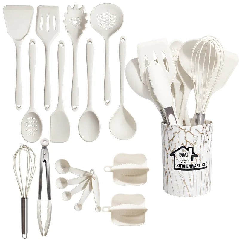 Vabena Pink 18Pcs Silicone Kitchen Utensil Set - Food Grade Cooking Tools