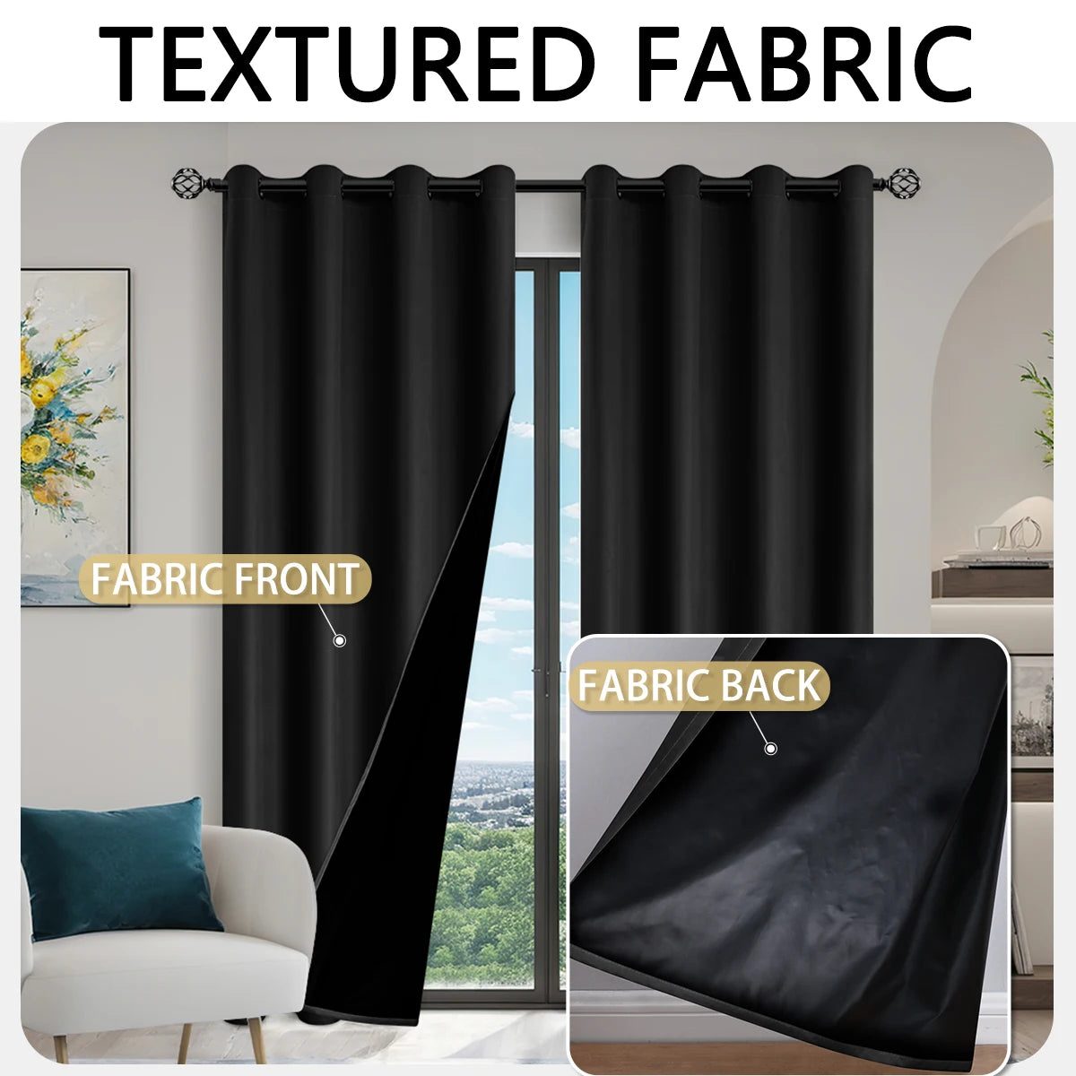100% Blackout Curtains for Bedroom & Living Room - Full Shading & Sun Protection