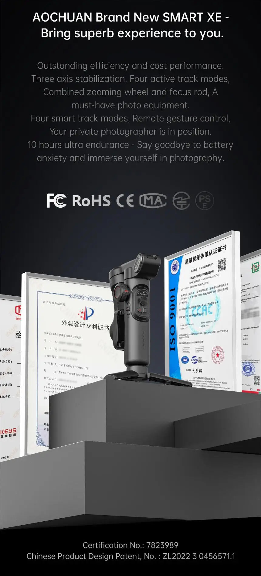 AOCHUAN 3-Axis Smartphone Gimbal Stabilizer with LED Light