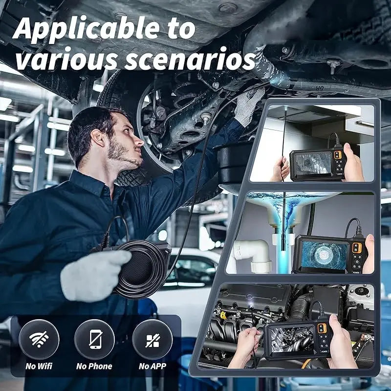 Vabena Industrial Endoscope Camera 8mm HD | 4.3" IPS Screen | IP67 for Car & Pipe