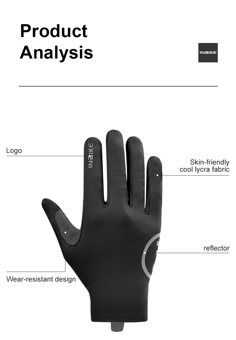 INBIKE Full Finger Touch Screen Cycling Gloves - MTB Road Bike Spring Summer