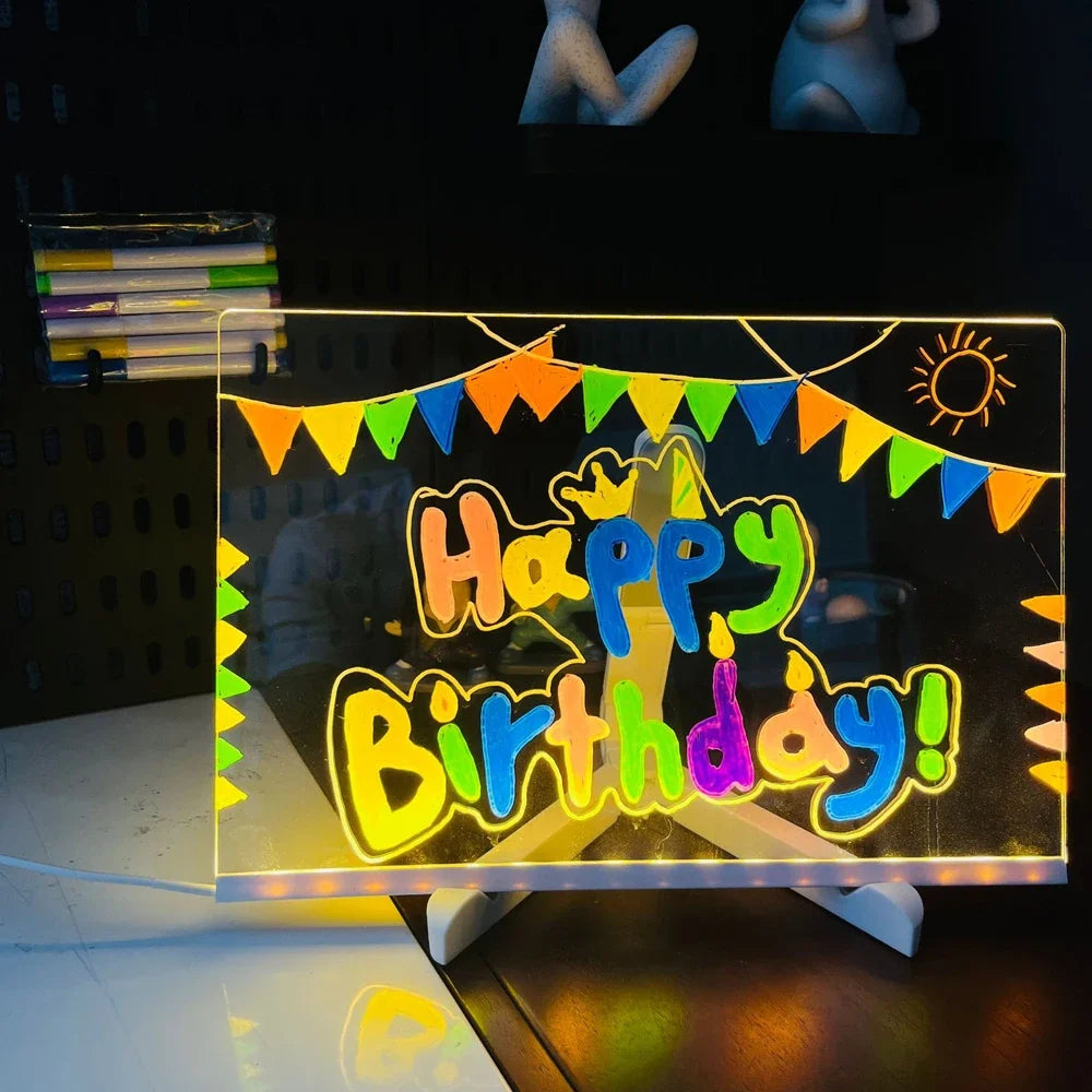 LED Note Board & Night Light | RGB Erasable Drawing Board for Kids