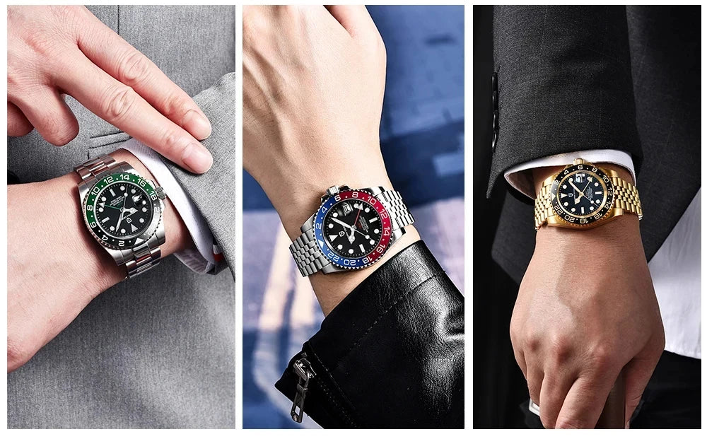 PAGANI DESIGN PD-1662 Luxury GMT Mechanical Watch - Sapphire, Steel, 100M Waterproof