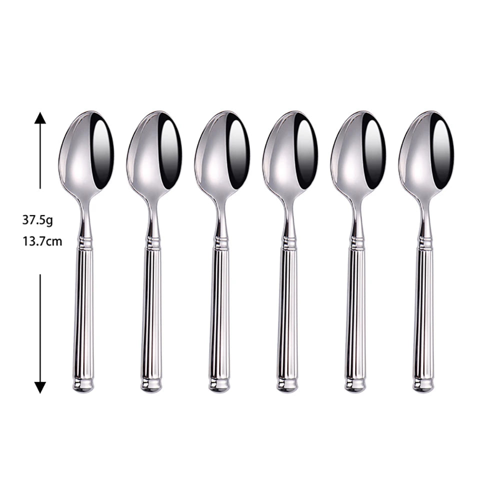 Elegant Striped Silver Cutlery Set - Premium Stainless Steel 304
