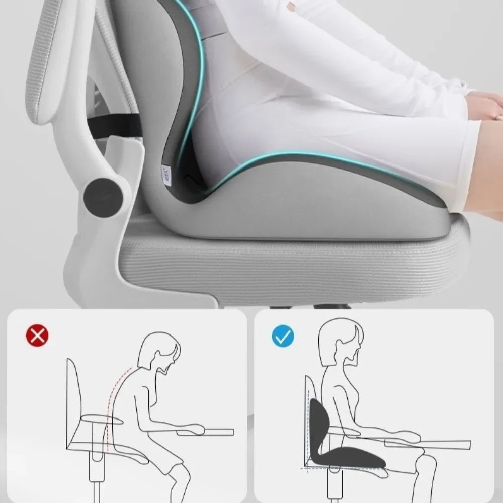 Ergonomic Memory Foam Seat Cushion with Lumbar Support | Office & Car Back Pain Relief