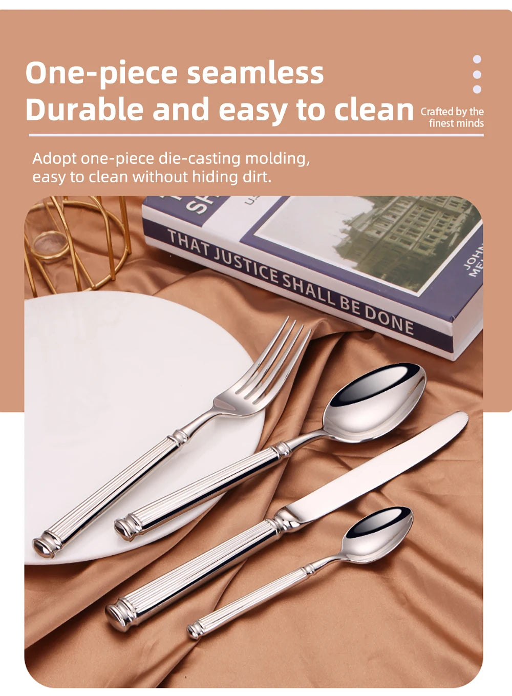 Elegant Striped Silver Cutlery Set - Premium Stainless Steel 304