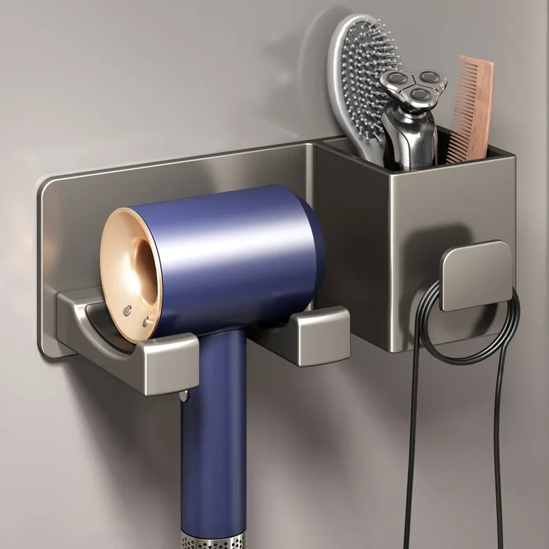 Wall Mounted Hair Dryer Holder with Storage - Bathroom Organizer Shelf