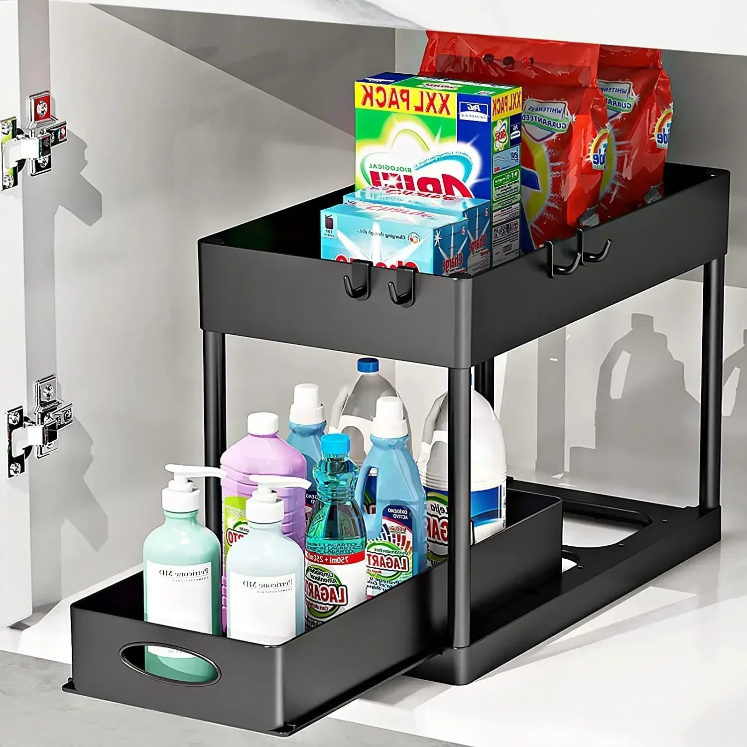 2-Tier Under Sink Organizer - Sliding Cabinet Basket Storage Rack for Bathroom & Kitchen