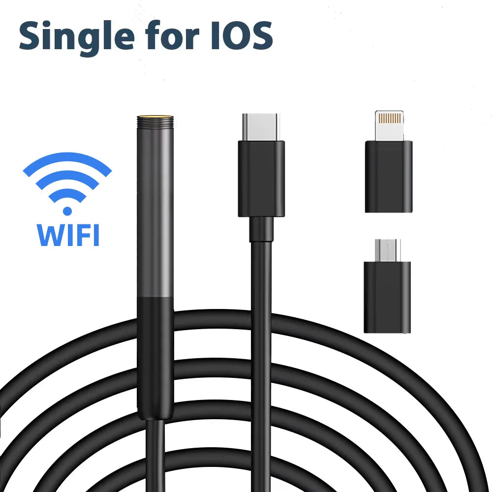 KERUI 2MP Industrial Endoscope Camera for iPhone - Single/Dual Lens Waterproof Inspection Borescope Type C